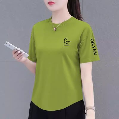 buy 春夏新款；韩版宽松大码；休闲七分袖；T恤；女；印花上衣；拼接打底衫 online manufacture