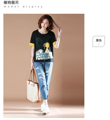 buy 纯棉T恤女韩版胖MM宽松大码印花圆领百搭上衣 online manufacture